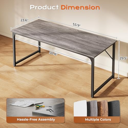 Image of PRAISUN 55 X 24 Inch Computer Desk with Deeper Desktop, Gaming Office Writing Work Desk for Home Office, Study, Bedroom, Work from Home, Metal Frame, Grey