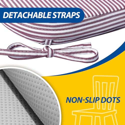 Image of AAAAAcessories D-Shaped Chair Cushions, 2 inch Thick Dining Chair Pads with Ties and Removable, Machine-Washable Cover, 17 inch x 16 inch, Set of 6, Pinstripe Red