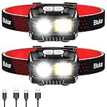 Blukar LED Stirnlampe Wiederaufladbar, Superhell Kopflampe mit 8 Lichtmodi, Sensor und Rotlicht, Leichtgewichtig IPX5 Wasserdichte Mini Stirnleuchte für Joggen, Campen, Angeln - 2 Stück