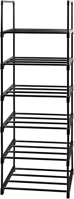 Easyhouse 6 Tier Tall Shoe Rack for Closet Entryway, Metal Sturdy Shoe Shelf Storage Organizer, Vertical Small Space Large Capacity for 12-16 Pairs of Shoes