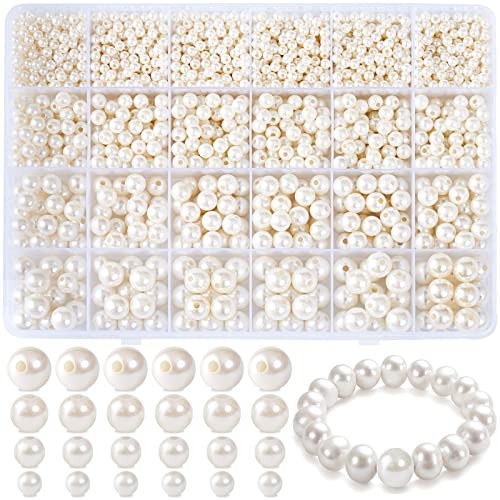 Dotilili 1737 Pezzi Kit Perline per Braccialetti Bianche, 4/6/8/10/12 mm Perline irregolari Plastica per Gioielli Fai Da Te, Perle per Bigiotteria Creazione di Gioielli Adulti Collane Decorazioni