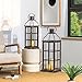Glitzhome Decorative Candle Lanterns, Set of 2 Farmhouse Oversized Wooden Lanterns Decor Black Lanterns for Porch, Patio, Garden, Balcony, Wedding, Table Centerpiece Decorations(No Glass)