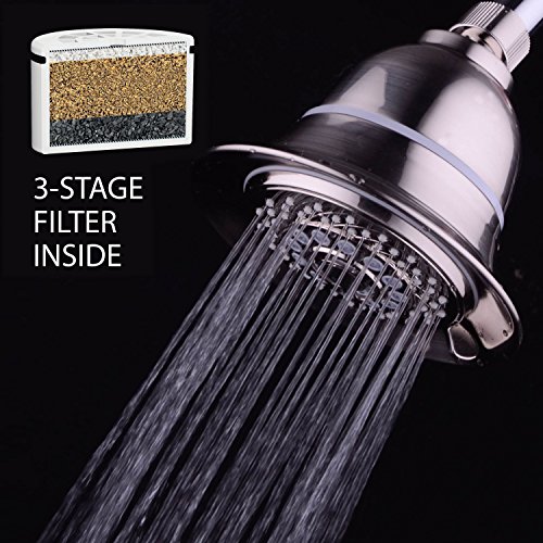 Hotel Spa 1152 Aquacare Head 5 Inch Face 6 Setting Showerhead With 3 Stage Shower Filter Cartridge Inside. (Brushed Nickel Finish) #TOP1