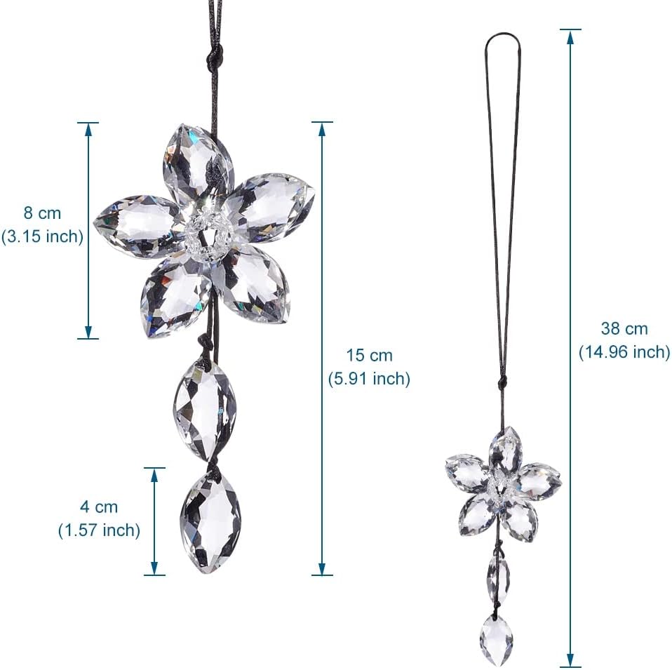 Crystal Flower Car Rear View Mirror Pendant Car Hanging Ornament Lucky Car Accessories (Transparent)