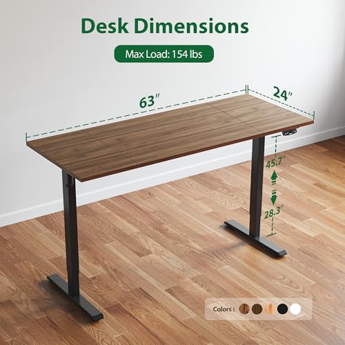 Image of Agilestic Electric Standing Desk, 63 x 24 Inches Height Adjustable Desk, Sit Stand up Desk for Work Office Home, Splice Board, Dark Walnut