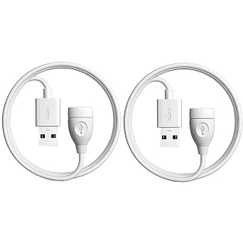 White USB Extension Cable 3.3 FT 2-Pack, USB 2.0 Extender Cord 2A Fast Charging and Data Transfer