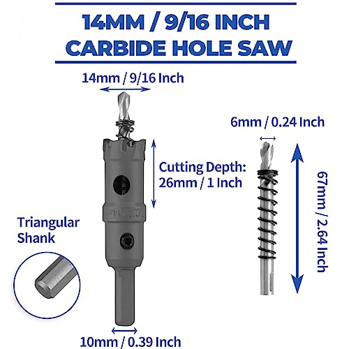 Cjueiom 14mm / 9/16 Inch Carbide Hole Saw, TCT Carbide Metal Hole Cutter, Heavy Duty Hole Saw for Stainless Steel Sheet Metal - Image 4