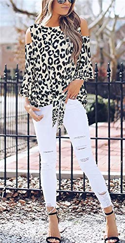 Chuanqi Womens Cold Shoulder Blouse Bell Sleeve Tie Knot Casual Summer Shirt Tops #TOP4