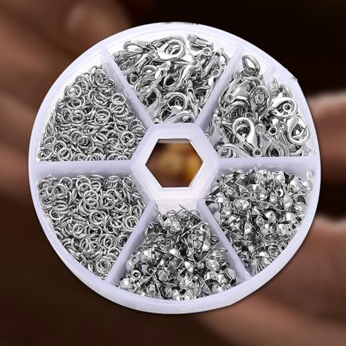 570PS/BOX DIY Jewelry Lobster Clasp Buckle Single Circle Tool Set Jewelry Making Kit for Handmade Bracelet Necklace Findings (Sliver)