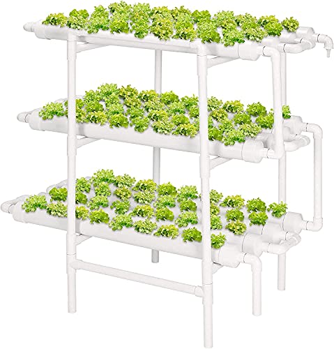 VIVOSUN Hydroponic Grow Kit, 3 Layers 108 Plant Sites 12 PVC Pipes Hydroponics Growing System with Water Pump, Pump Timer, Nest Basket and Sponge for Leafy Vegetables