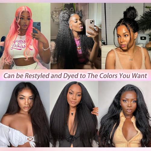 Hogu 360 Lace Front Wigs Human Hair Kinky Straight Wig Yaki Straight Human Hair Wig 200 Density Hd Lace Front Wigs Human Hair 360 Wig Human Hair Full Lace For Black Women Natural Color 24Inch thumb #4