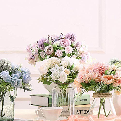 LAWOHO Artificial Flowers, 6 Packs Fake Peony Silk Hydrangea Bouquet Decor Plastic Carnations Daisy Realistic Flower Home Office Party Decor Arrangements Wedding Decoration Table Centerpieces Purple