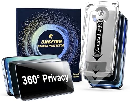 OneFish Screen Protector Privacy Compatible with iPhone 17 Pro Max 2 Pack 4 Way 360ｰ Anti-Spy Tempered Glass, 9H Hardness, 3D Curved Edges, Case-Friendly & Easy Installation
