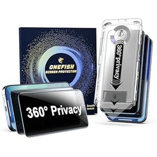 OneFish Screen Protector Privacy Compatible with iPhone 17 Pro Max 2 Pack 4 Way 360ｰ Anti-Spy Tempered Glass, 9H Hardness, 3D Curved Edges, Case-Friendly & Easy Installation