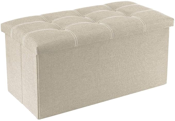Ottoman Bench, Footrest Couch for Living Room, Storage Bench for Bedroom Folding Storage Ottoman, Long Shoes Sofa Bench, Fabric Linen Footrest Stool for Laundry 76x38x38 cm-image-21