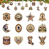 D4DREAM 12Pcs 250 Anniversary USA Ornaments - Vintage Wooden 4th of July Patriotic Decoration Ornament for Christmas Tree Independence Day Memorial Day USA 250th Anniversary Holiday Party Favors