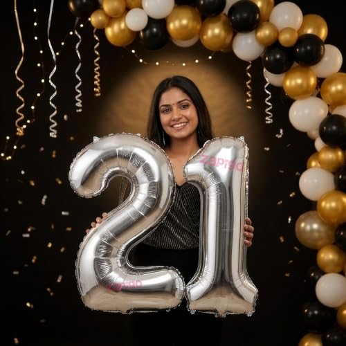 Image of Balloonistics Silver 40-Inch Foil Number 21 Balloon - Helium or Air Fill for 21st Birthday, Anniversary Party Decoration, Photo Booth Backdrop, Cake Table Decor