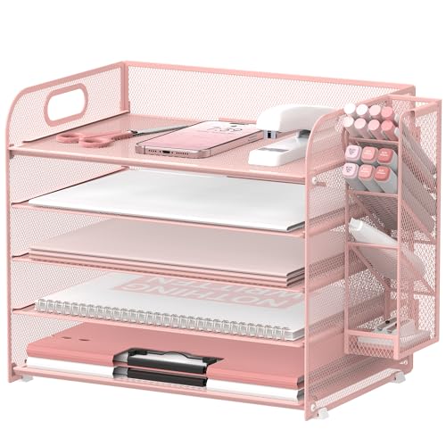 SUPEASY Organizador de mesa de 5 níveis com alça e porta-canetas removíveis, organizador de papel de