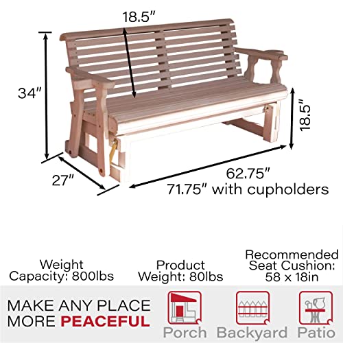 Image of Amish Casual Heavy Duty 800 Lb Roll Back Pressure Treated Porch Glider with Cupholders (5 Foot, Semi Solid White Stain)