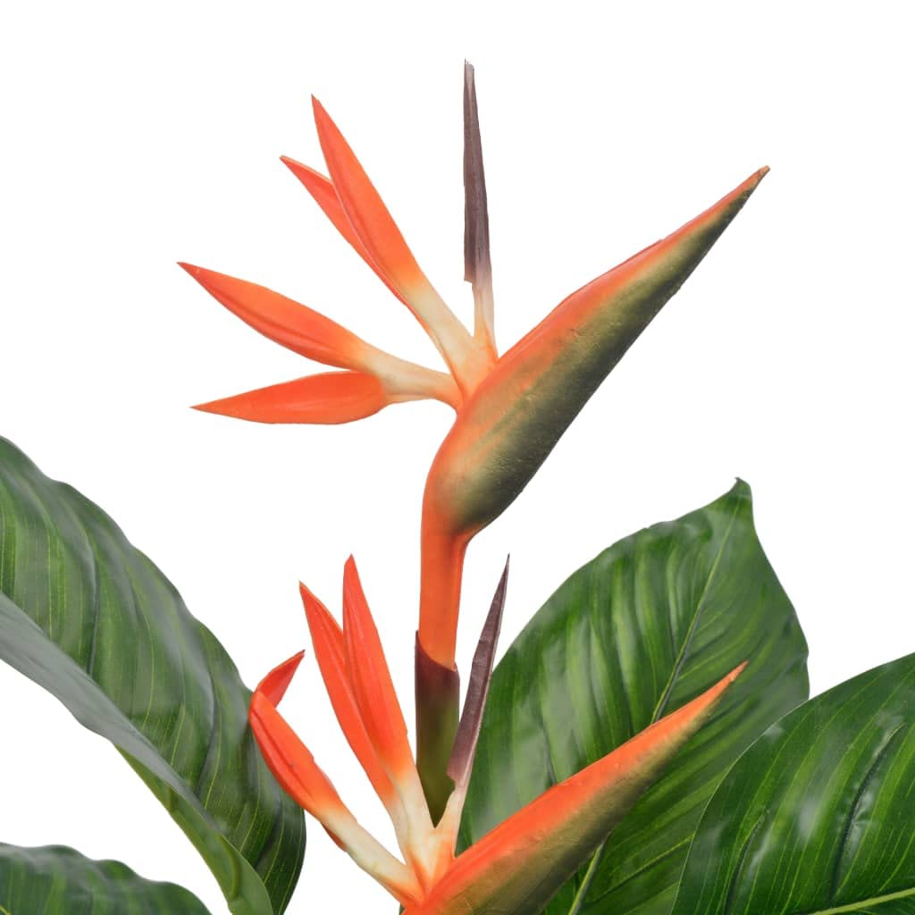 Sztuczna roślina Strelitzia z doniczką w kolorze czerwonym i zielonym, wysokość 100 cm, tworzywo sztuczne i żelazo, 18 liści, 2 kwiaty, łatwy w pielęgnacji, sztuczny kwiat do salonu, biura