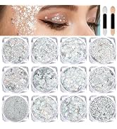 Face Hair Body Glitter, 12 Shapes Fine Chunky Glitter Gel for Women Girls Kids Makeup, Body Hair ...