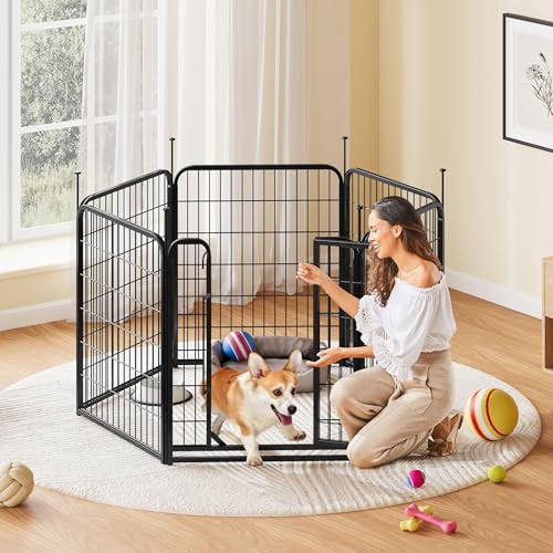 Yaheetech Welpenlaufstall 6-teilig 80cm, Hundeauslauf Einteilige Verriegelung, Verbindungsstangen mit rundem Kopf, Faltbare Freilaufgehege für Hunde Wohnung und Garten, Aufbau werkzeugfrei