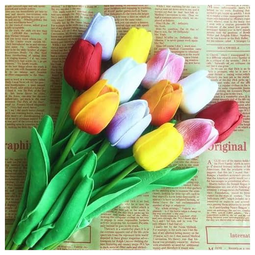XIANGUO 10 Tulipanes Artificiales Individuales Decorados con Ramos de Flores para Bodas, Habitaciones Familiares y Tulipanes Artificiales de látex Real. (Color)