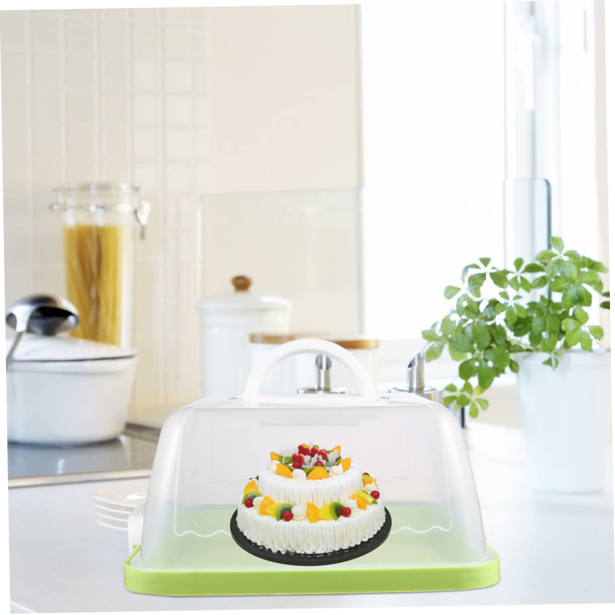 Cabilock 2pcs Portable Cake Container with Firm Clasp Stylish Storage Tray for Cakes Cupcakes and Desserts for Parties and Birthdays Transparent Design