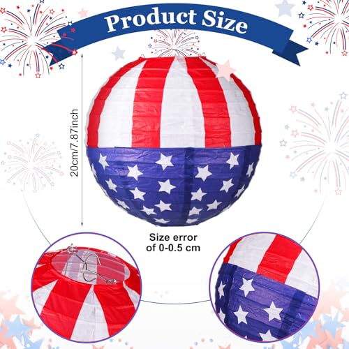 Image of Panelee 12 Pcs Patriotic Hanging Paper Lanterns 4th of July Party Decorations Red White and Blue Round Lanterns 8 Inch for Independence Day Office Classroom Party Supplies Indoor Outdoor