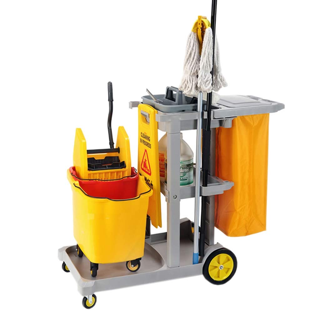 YXX- Grey/Blue 3-Shelf Housekeeping Organizer with Lid & Detachable Bag, Commercial Janitorial Trolley for Cleaning Supplies & Schools (Color : Style-1)