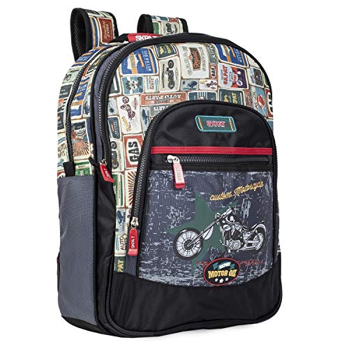 SKPAT: Mochila Escolar Juvenil Acolchada Estampada. Triple Bolsillo Central. práctica