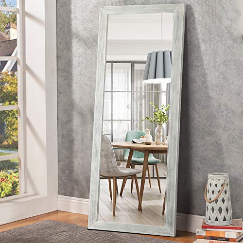 MAYEERTY Rustic Full Length Mirror, 65"x22" Farmhouse Floor Mirror with Stand Wood Standing Mirror Large Mirror for Bedroom, Standing/Leaning Mirror, Brushed White (JJ01320WAD-USAM027) by MAYEERTY - Used condition - US$93.13