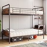 IDEALHOUSE Twin Over Twin Metal Bunk Bed with High Guardrail and Ladder, Convertible Metal Bunk Beds for Kids/Teens/Adults,Easy Assembly, No Box Spring Needed