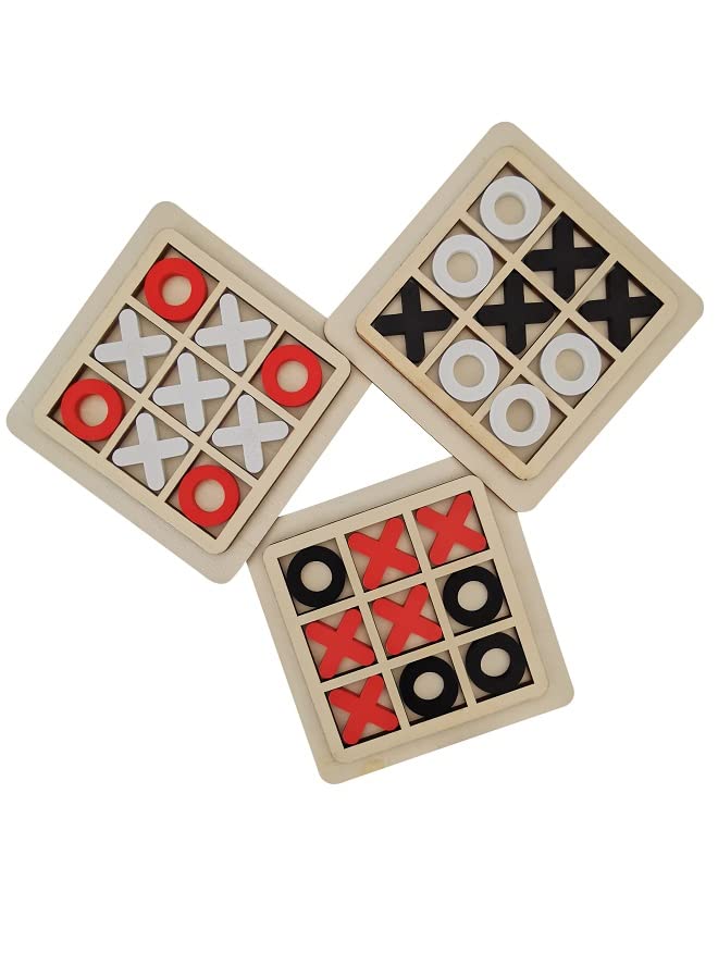 Set of 3 Wooden Creative Tic Tac Toe Board Game