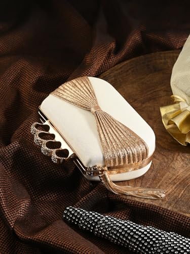 Image of TOOBA Handicraft Pearl Embroidered Clutch Purse For Women with Trendy Design 4-ring Handle & Tassel