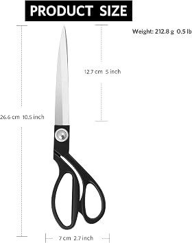 KUONIIY Sewing Scissors 10 inch - Professional Stainless Steel Tailor Scissor Shears for Fabric Leather Dressmaking Tailoring Artists Students Dressmakers, Black