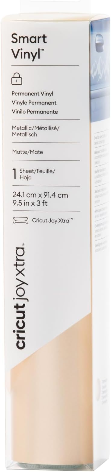 Joy Xtra Smart Permanent Adhesive Vinyl | 24.1 cm × 0.9 m | Metallic Champagne | Self-Adhesive Vinyl Sheet | Ideal for Customising Mugs, Bottles, Labels, Signs & DIY Crafts