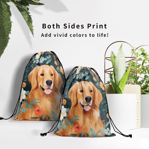 Image of Nerxy Golden Retriever Dog Grip Bag - Floral Puppy Drawstring Gymnastics Small Grip Bag Lightweight Storage Bag for Personal Equipment