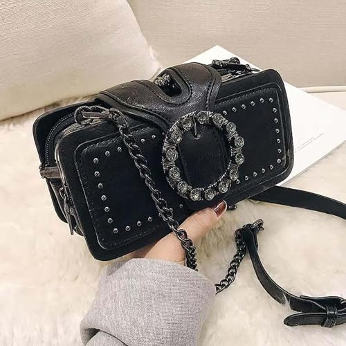 ARREBOL Small Vegan Leather Crossbody Bag for Women, Gothic Punk Style Studded Purse with Chain Strap3