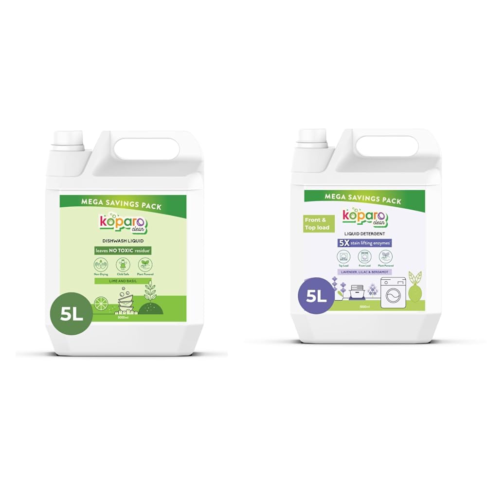 Koparo Organic Dishwash Liquid | 5 Litres Refill Can | Powerful Grease Cutting Dishwasher Liquid | Thick Foam Liquid Dishwash for Kitchen Utensils | Baby & Pet Safe | Lime & Basil Fragrance-image-17