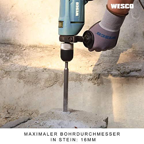 WESCO AC Bohrmaschine Bohrhammer Bohrhämmer Schlagbohrmaschine Schlagbohrschrauber Beton Bohrer Bohrschrauber 750W Hammer Drill mit Tiefenanschlag Bohrleistung in Beton 16mm Sicher Kupplung universell – Bild 6