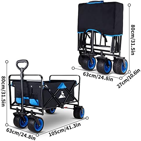TOPWELL 120KG Capacity Folding Camping Cart Outdoor Push Wagon Trolley Trailer Transport Free Standing Collapsible Utility Grocery Canvas Fabric Rolling Buggies Garden Sport Wagons Black