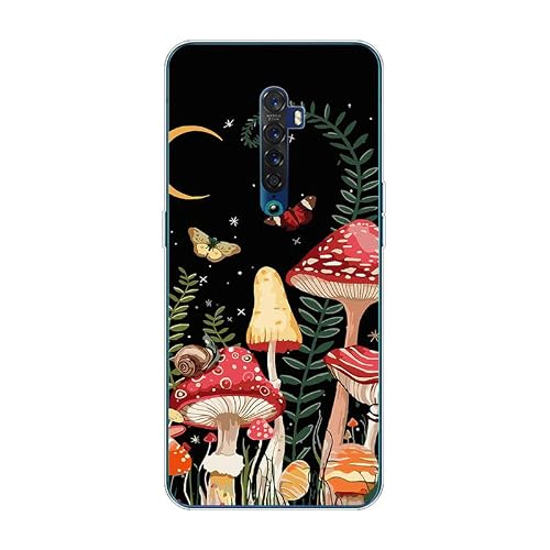 KARTXITAI Case Compatible with Reno2,Shockproof Slim Thin Silicone Protective Anti-Fingerprint Anti-Scratch Anti-Fall Phone Cover - Mushroom, Butterfly, Moon