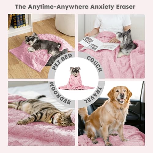gogobunny Calming Plush Dog Cat Blanket 300GSM Coral Fleece, Ultra-Soft Machine Washable Pet Bedding for Small Medium Dogs Cats Puppies Kittens (Pink, 30x40) - Image 4