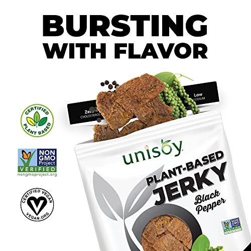 Unisoy Plant Based Vegan Jerky- Classic Cracked Black Pepper, Vegetarian & Vegan-Friendly Jerky, Non-Gmo, Vegan Food, Vegan Snacks (3-Pack) #TOP1