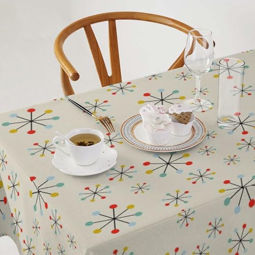 Mid Century Tablecloth Modern Star Retro Atomic Space Age Abstract Repeating Pattern Design Print Table Cover for Home Party Dining Room Kitchen Decor, 60x90in【Rectangle】