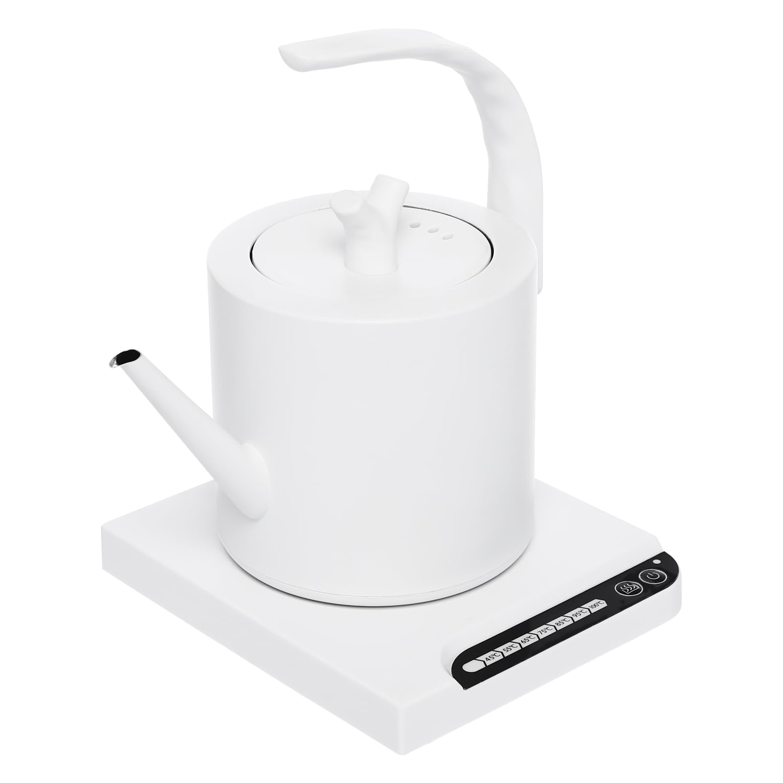 Bollitore elettrico da 1 l con beccuccio lungo, 1000 W in acciaio inox con base, manico curvo, regolazione della temperatura, per caffè specialità e tè (bianco)