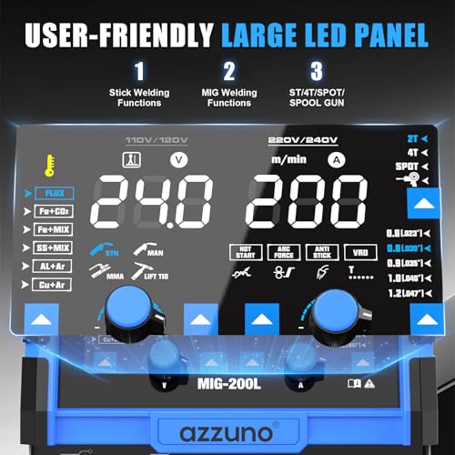 Image of AZZUNO Aluminum MIG Welder 200A 110V /220V, 8 in 1 Multi-process Welder Machine Aluminum MIG /Gas MAG /Gasless Flux Core MIG /Gas MIG /Spot MIG /Spool Gun Compatible /Lift TIG /Stick Welding