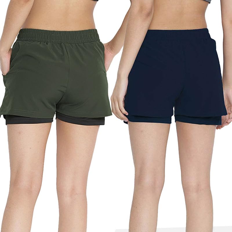 Image of CHKOKKO Double Layered Sports Combo Gym Workout Running Shorts for Women