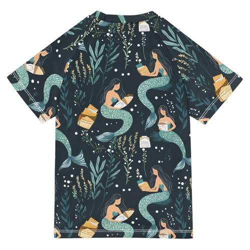 ALAZA Kids Rash Guard Girls Toddler Swim Shirts Short Sleeve Mermaid Reading UPF 50+ 3T2